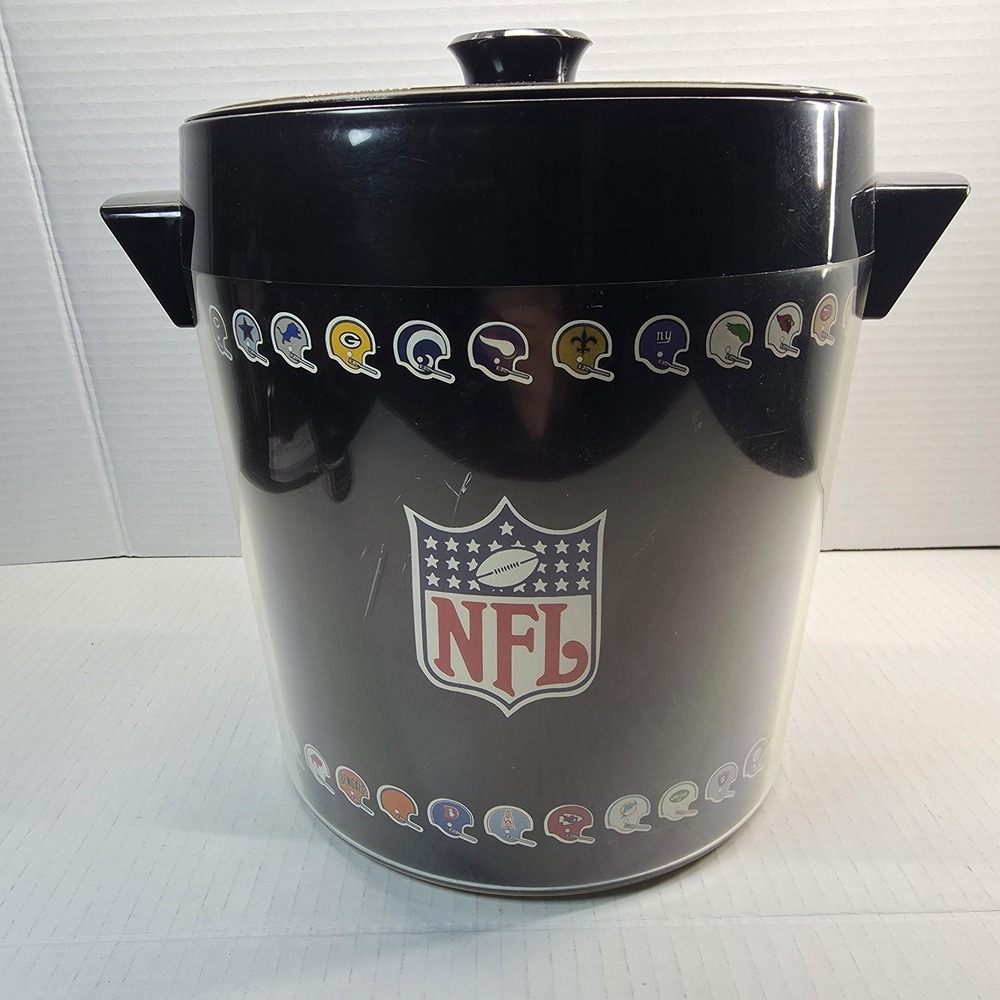 VTG 1970s NFL Ice Bucket‎ Thermo-Serv West Bend Black Plastic 28 Team Logos USA